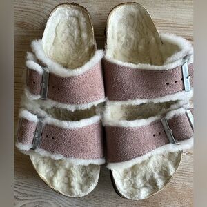 Pink shearling lined Birkenstocks SZ 40